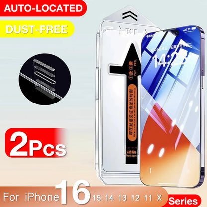 2Pcs for Apple Iphone 16 Pro Max 15 14 13 12 11 X Xs XR plus 5G Tempered Glass Screen Protector Easy Install Removal Kit